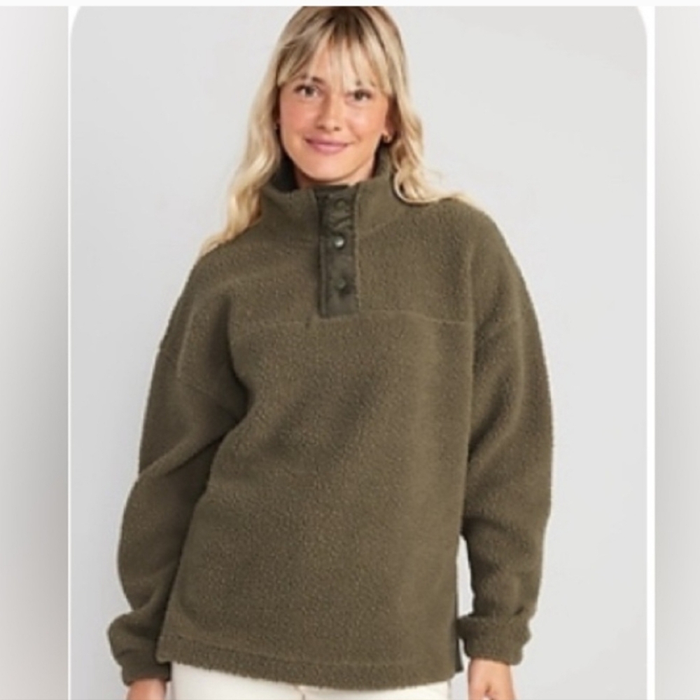OLD NAVY Step-Hem Sherpa Tunic Pullover Heritage Olive Green SIZE XXL // 2XL